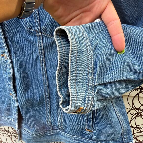 Vintage Y2K Eddie Bauer Jean Trucker Jacket Blue Denim Womens XXL gorpcore boho - Picture 3 of 10